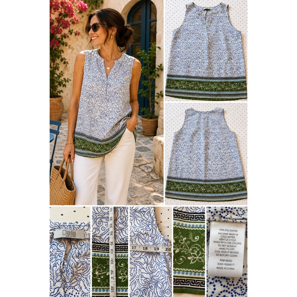 Womens Border Print Tunic Top Blue Green Paisley Sleeveless Boho 3082-162AB17